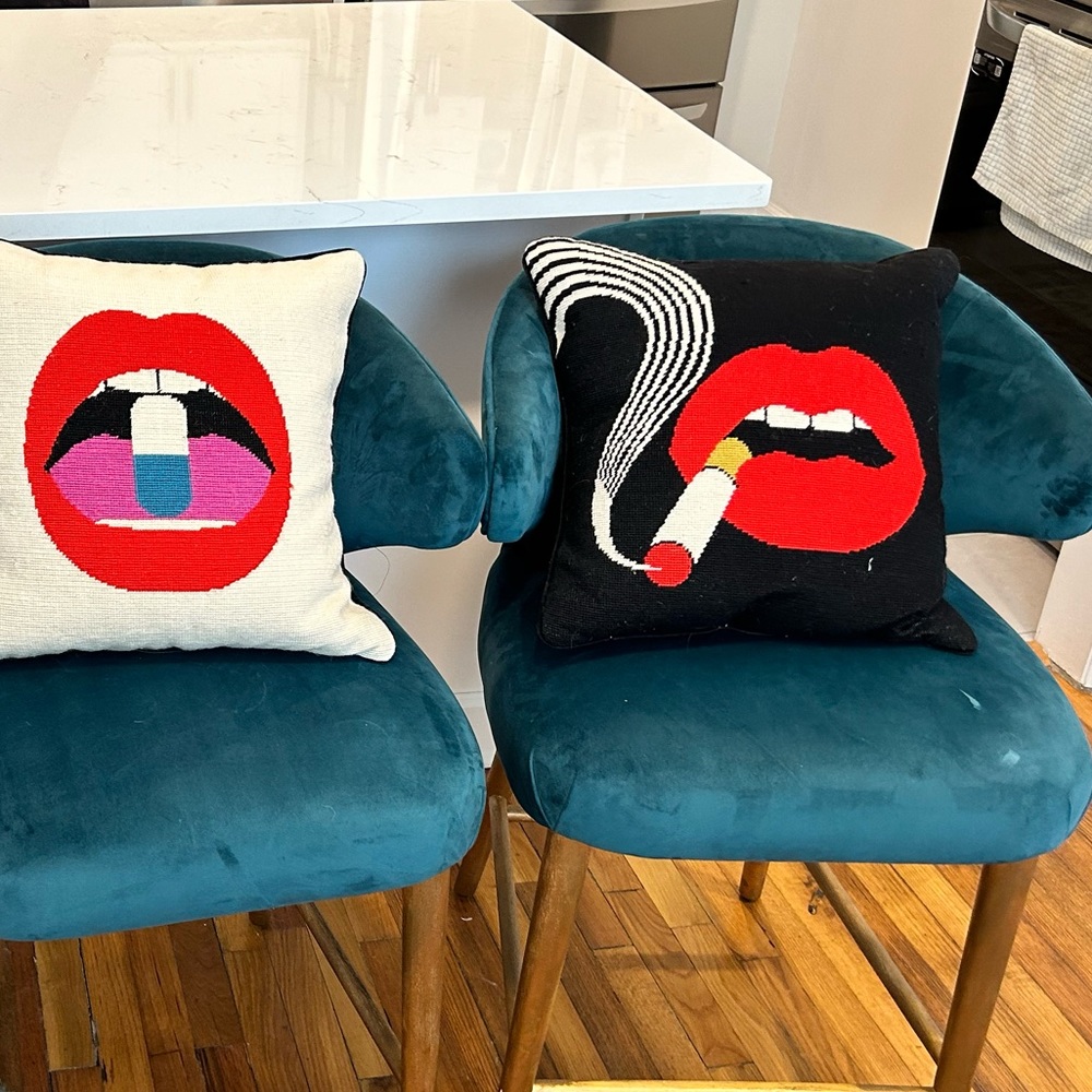 Jonathan Adler Lips Smolder Needlepoint Throw Pillow